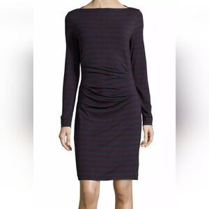 Nicole Miller Artelier Womens XS Quinn Bateau Neck Striped Tucked Jersey Dress